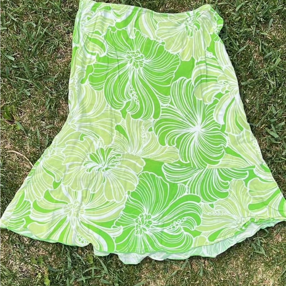 Roxy Green and White floral ruffle assymetrical Skirt, M, L